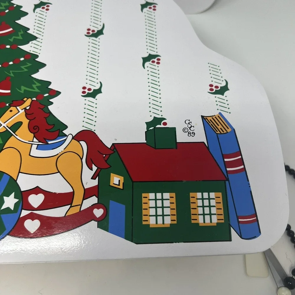 Vintage Lot 5 Vinyl Christmas Placemats Holiday Houses Trees Sledding Train 1989 - Picture 7 of 7